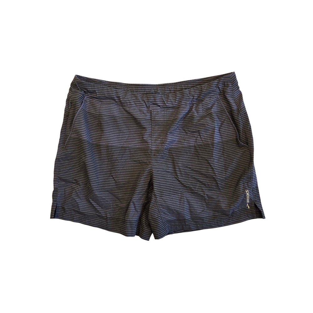 Brooks Sherpa Mens XL Navy Blue Striped 7" Inseam Running Shorts Zipper Pocket
